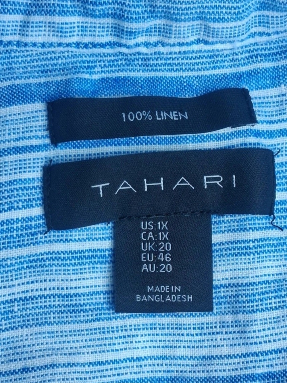 Tahari Lagenlook 100% Linen Striped 1X Dress Essential Coastal Cruise Staple - Picture 8 of 10
